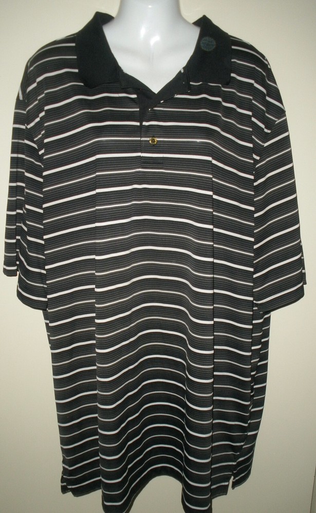 #1 Reebok Men’s Big & Tall Play Dry Shirt 3XLT Black w/White Gray Stripe Polo