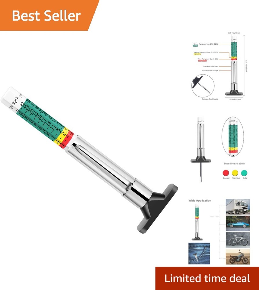 Portable Color Coded Tire Tread Depth Gauge - Essential for Vehicle Safety