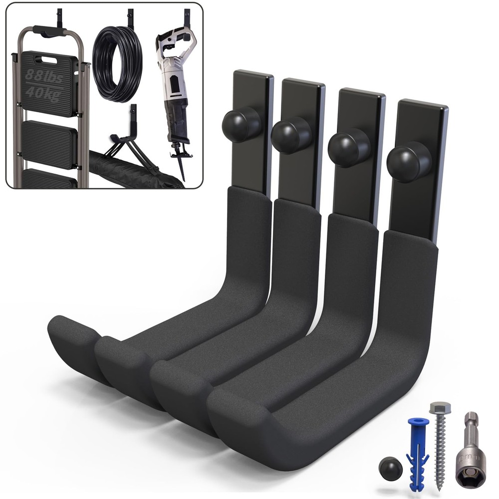 4 Pack Garage Storage Hooks, Ladder Hangers, Steel Wall Mount Hooks, Utility ...