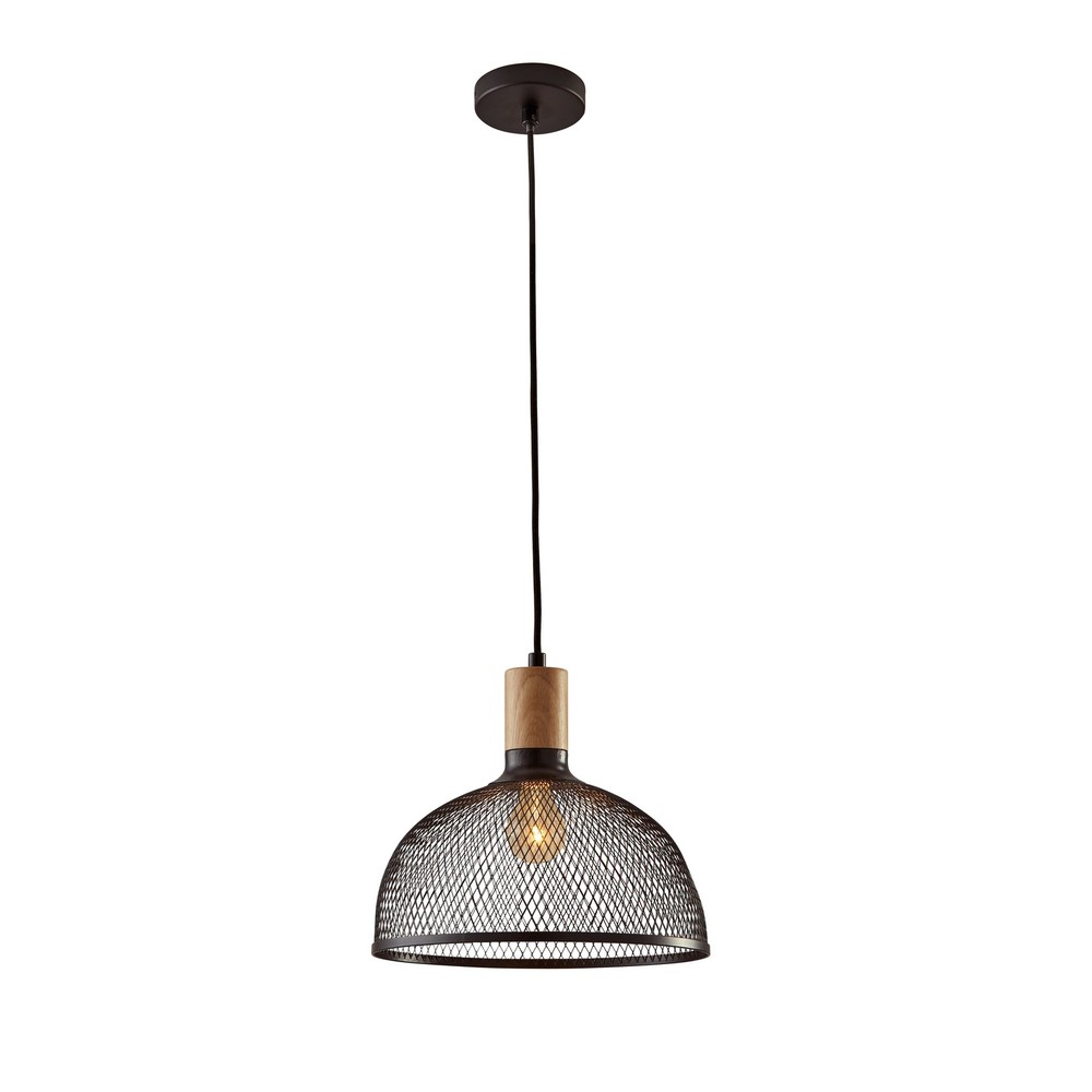 Carbon Loft Wiig Matte Black and Natural Rubber Wood Pendant Ceiling Light