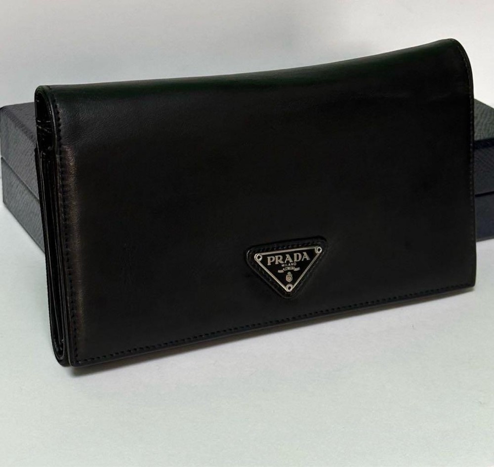 Prada Black Saffiano Leather Nylon Logo Folding Wallet Pre-Owned