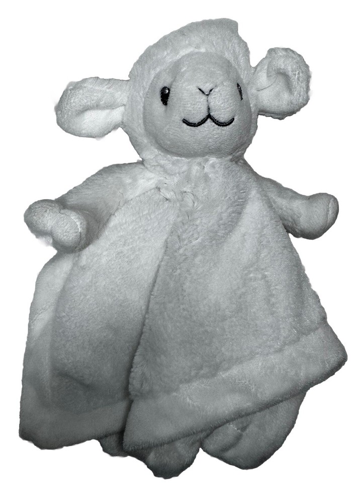 White Lamb Lovey Plush Security Baby Blanket Soft Sewn Eyes Pommette 10 x 10”