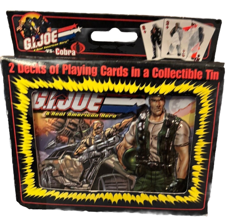 GI JOE 2 Decks of PLAYING CARDS w/ COLLECTIBLE Tin A Real American Hero 2002 NEW