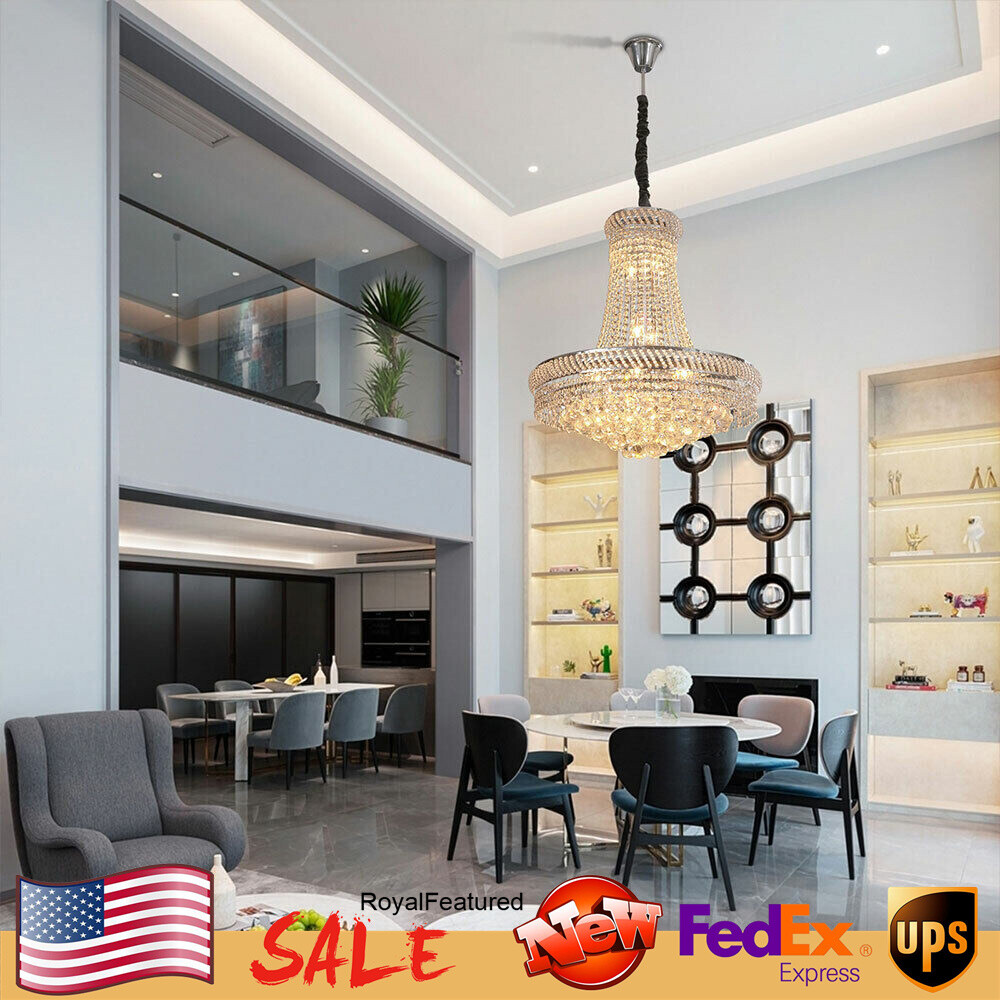 Luxury Crystal Chandelier Silver Staircase Lamp Lobby Villa Lighting Pendant LED