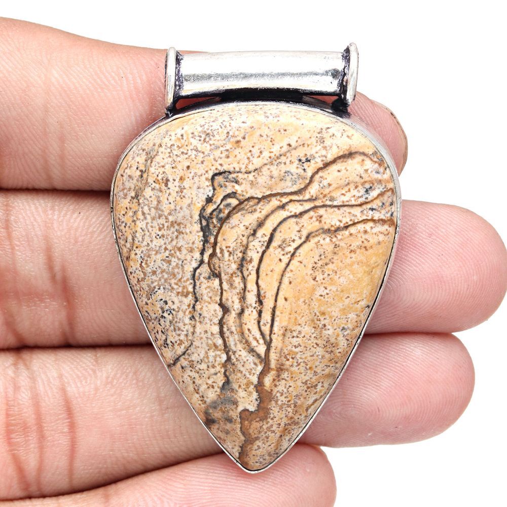 Pendant Picture Jasper Gemstone Mothers Day Gift Silver Jewelry 2 Inch-image
