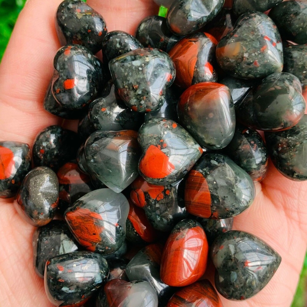 5pc A+ Natural Blood stone Mini Heart hand-carved quartz crystal reiki healing^