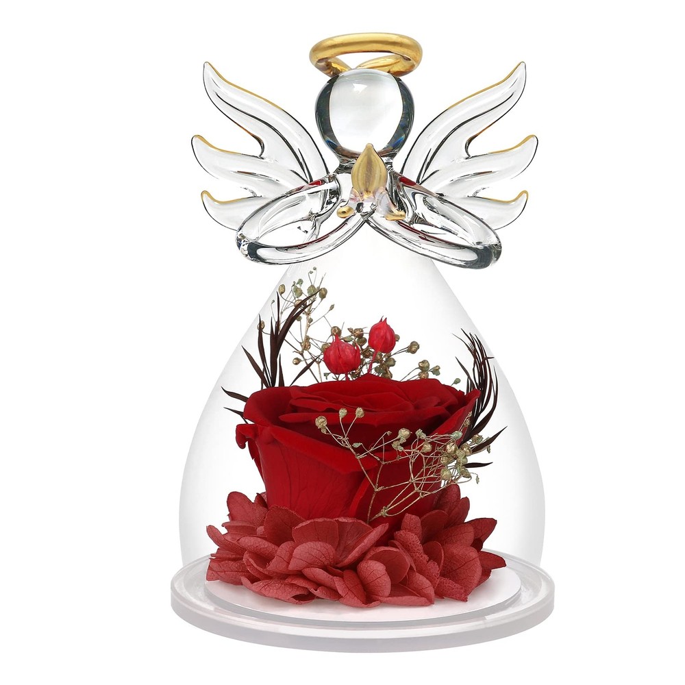 Preserved Flower Rose Gifts in Glass Angel Figurines,Valentines Day Gifts for...
