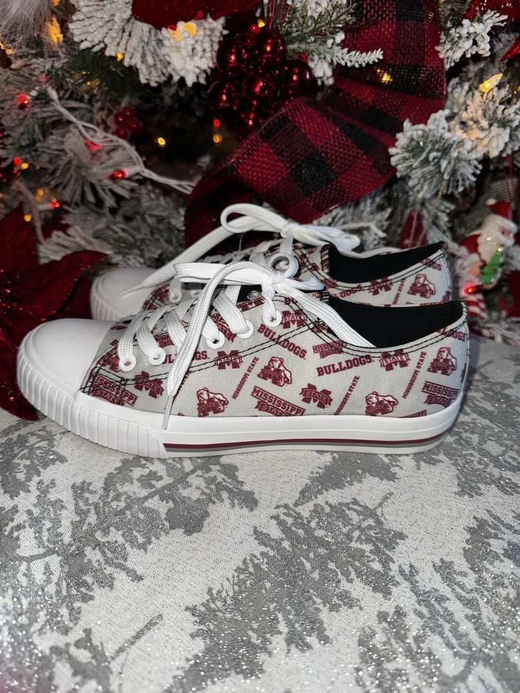 NEW! Mississippi State Bulldogs Womens Low Top Repeat Print Canvas Shoe Sz 8
