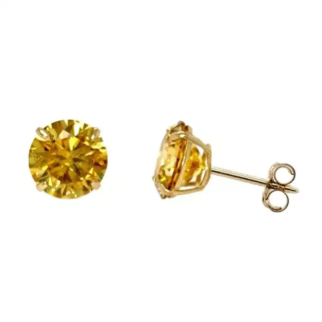 Round Cut Simulated Citrine Women's Christmas Stud Earring 14KYellow Gold Plated