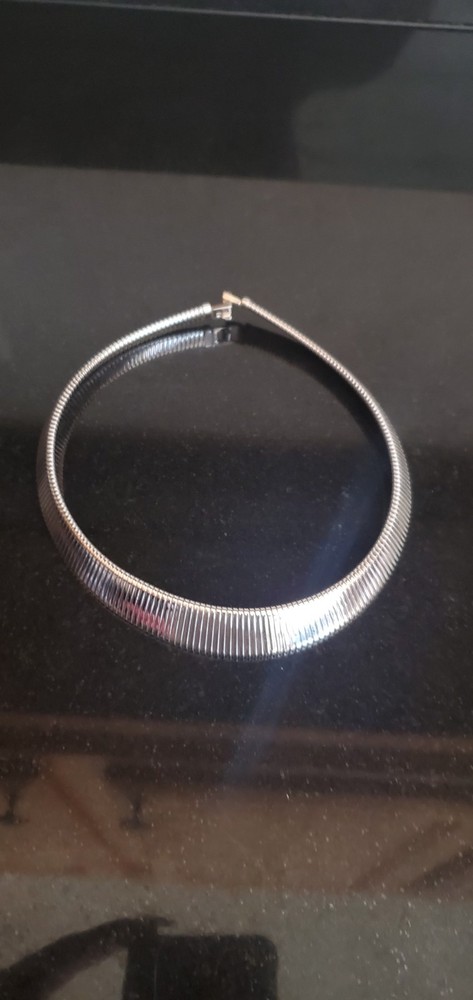 Monet Vintage Silver Ribbed Choker Omega Necklace