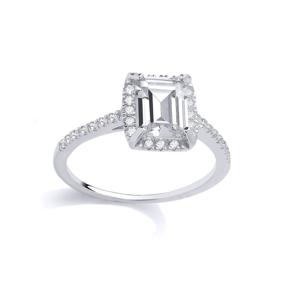 Silver Jewelco London Emerald CZ Cushion Halo Solitaire Engagement Ring