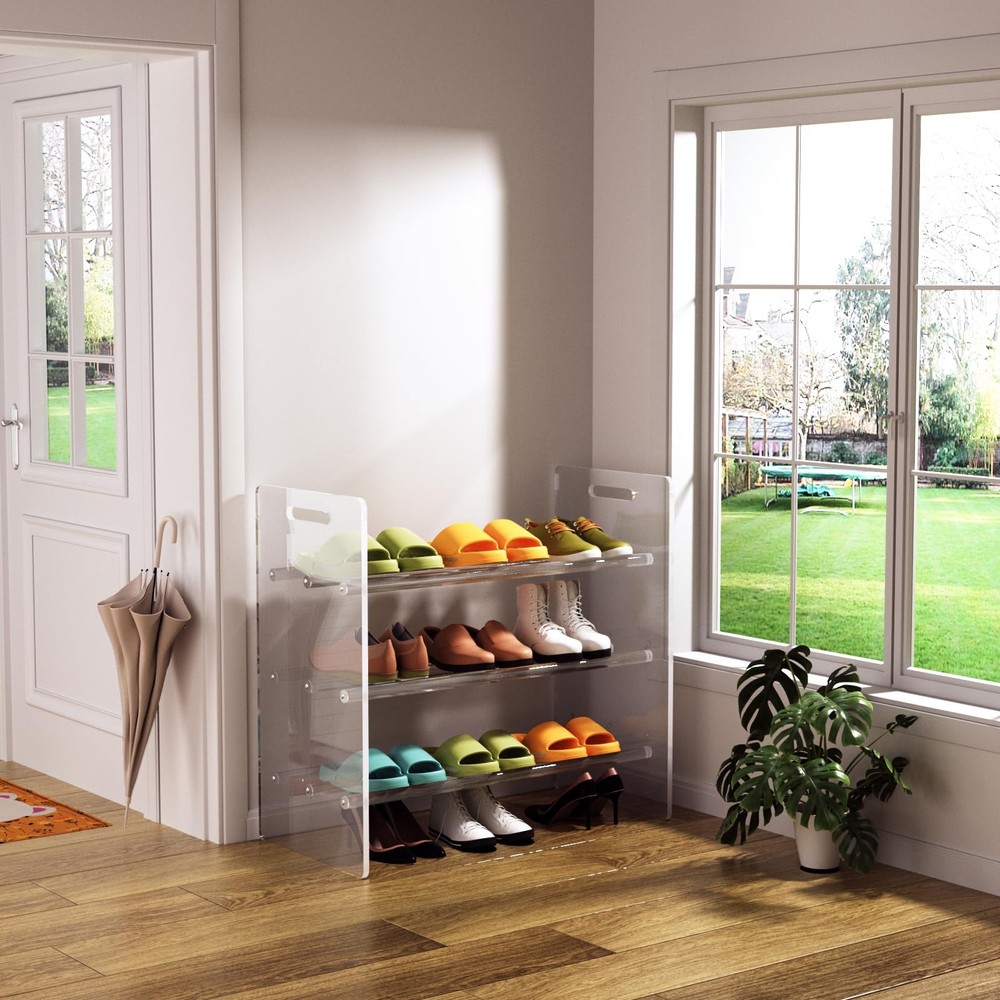 Acrylic Shoe Rack for Entryway, 3-Tier Free Standing Shoe Organizer, Minimali...