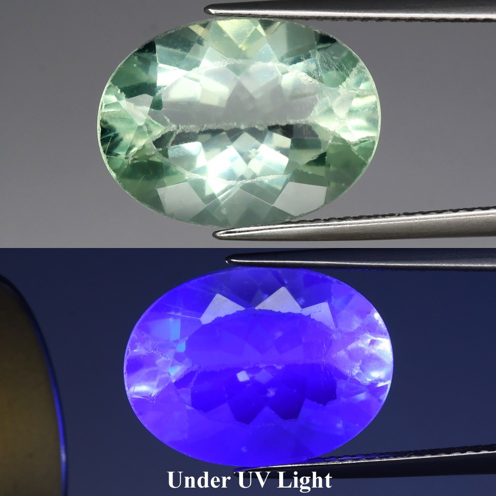 9.80ct Oval Natural Green Fluorite Gem with UV Color Change 16x12mm