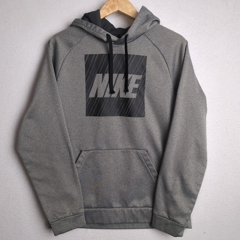 Nike Dri Fit Mens Medium Gray Pullover Hoodie Center Spell-out Logo