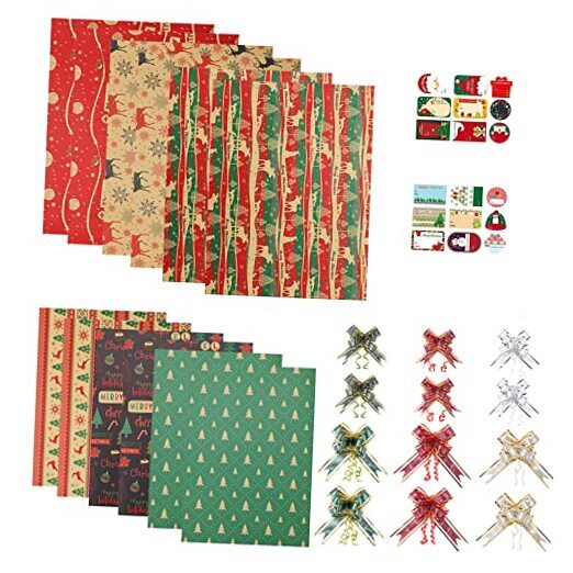 12 Sheets Christmas Wrapping Paper Set(6 Large&6 Small, 59 Sq. Ft. Ttl) with