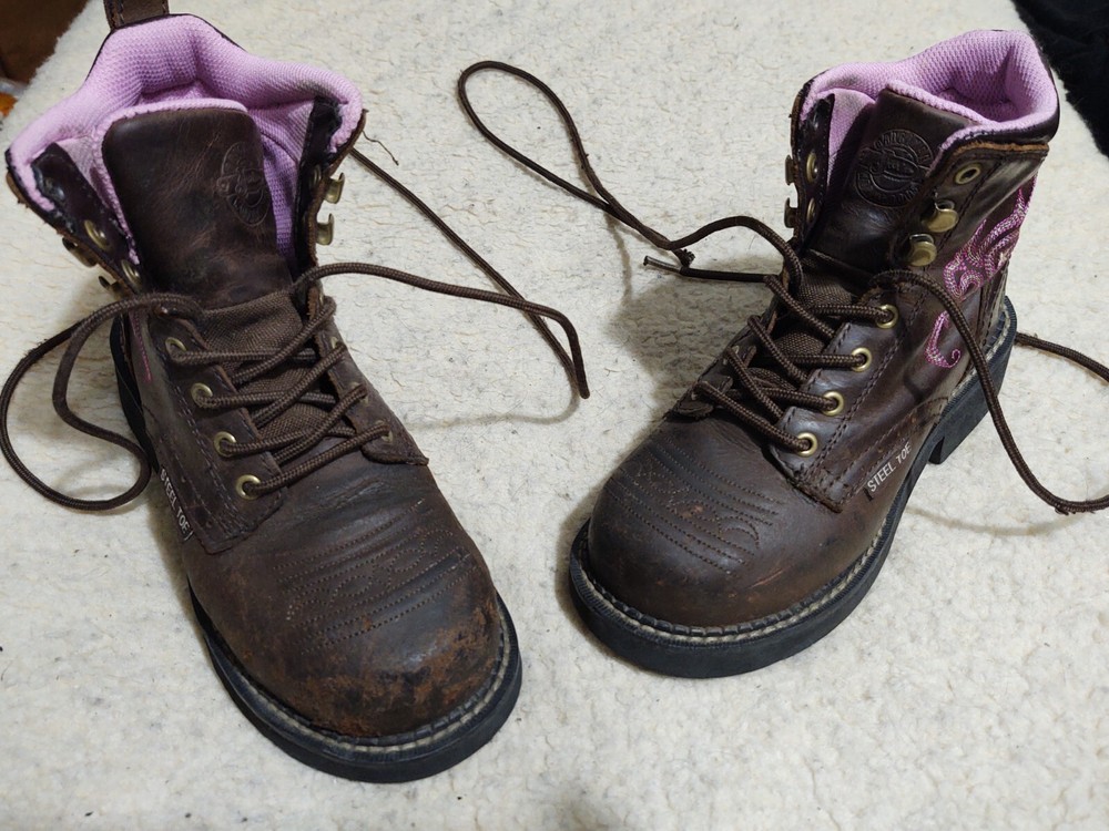 Justin Gypsy Lace Up Leather Work Boot WKL991 Size 5 B Steel Toe Brown Pink