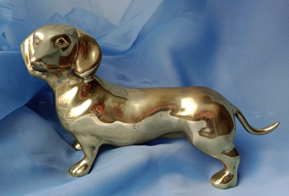 🌟Brass Figurine 9″ Dog Statue. Desk Art Figurine. Hunting Dog Dachshund Breed🌟