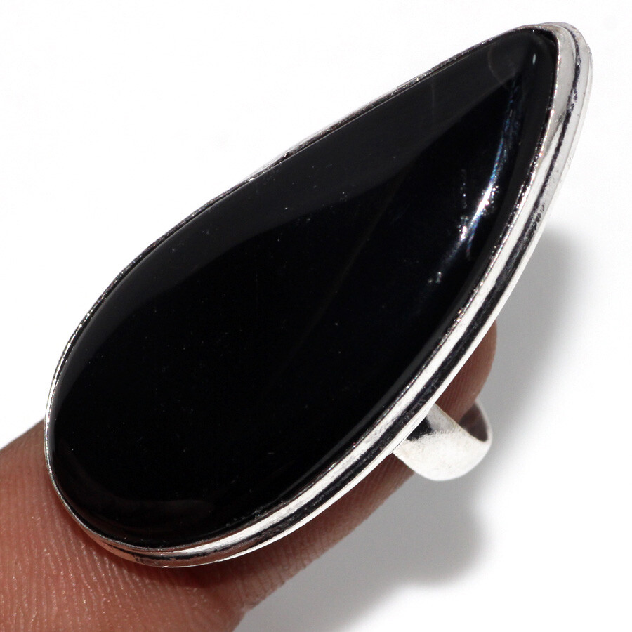Black Onyx 925 Silver Plated Gemstone Handmade Ring US 8 Women Jewelry JW