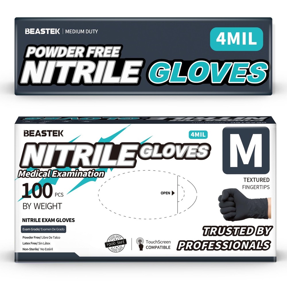 Black Nitrile Exam Gloves 4.0 Mil 100 Pcs Powder-Free Latex-Free Disposable