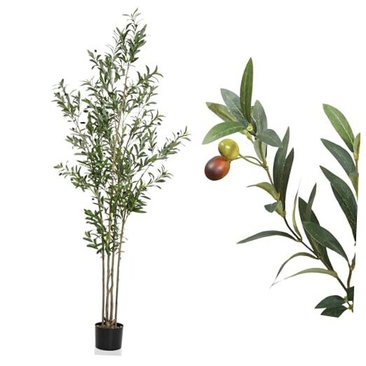 7FT Artificial Olive Tree with Realistic Wood Trunk and Lifelike Foliage
