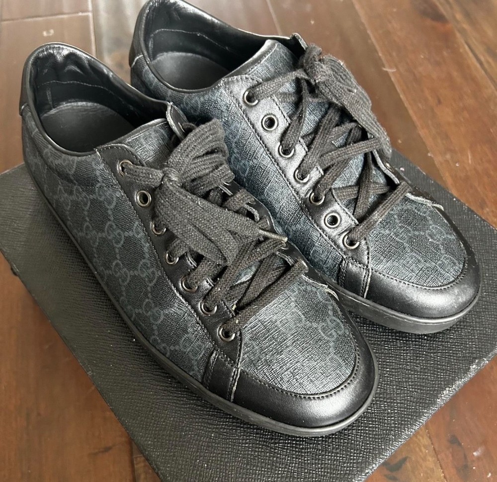 Gucci GG Canvas Low Black Grey Sneakers, size 44 with no box