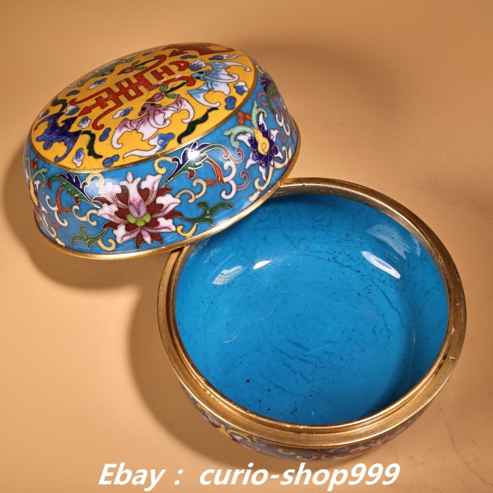 4.7-Inch Chinese Enamel Porcelain Gilt Bat Lotus Jewelry Rouge Box