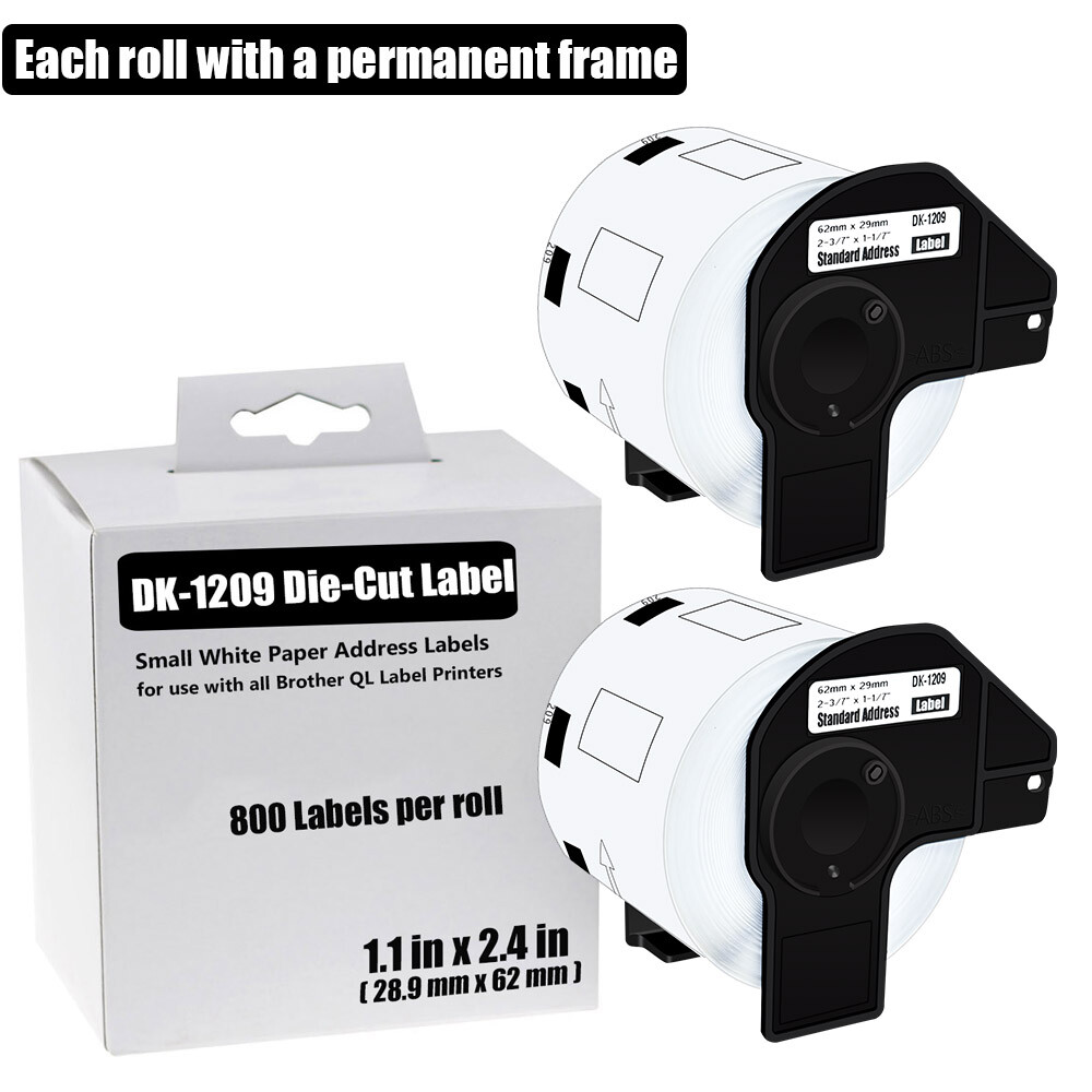 2 Rolls 1.1x2.4 Permanent Frame DK-1209 Labels for Brother QL Printer