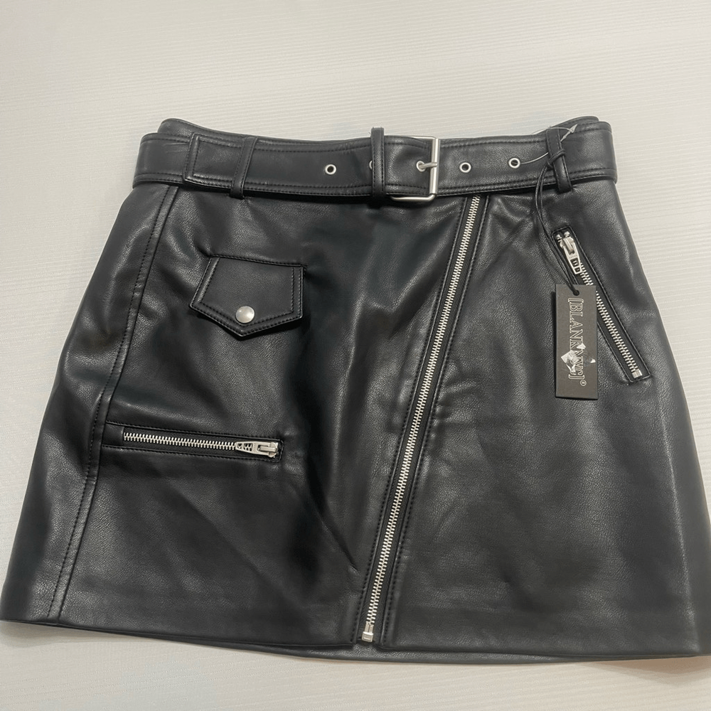 Blank NYC Black Faux Leather Moto Skirt Size 27 NWT