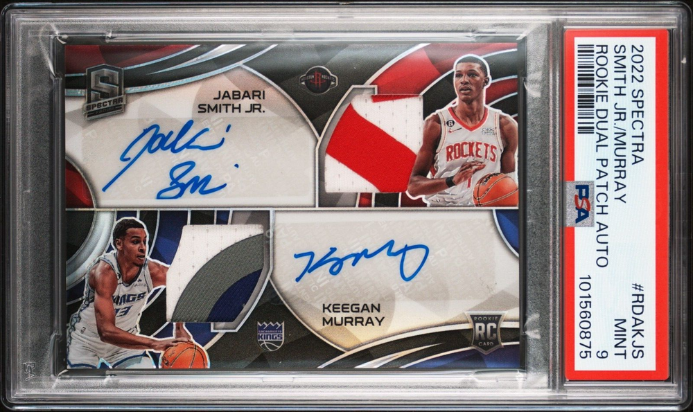 2022 SPECTRA ROOKIE DUAL PATCH AUTOGRAPHS JABARI SMITH JR.\KEEGAN MURRAY - PSA 9