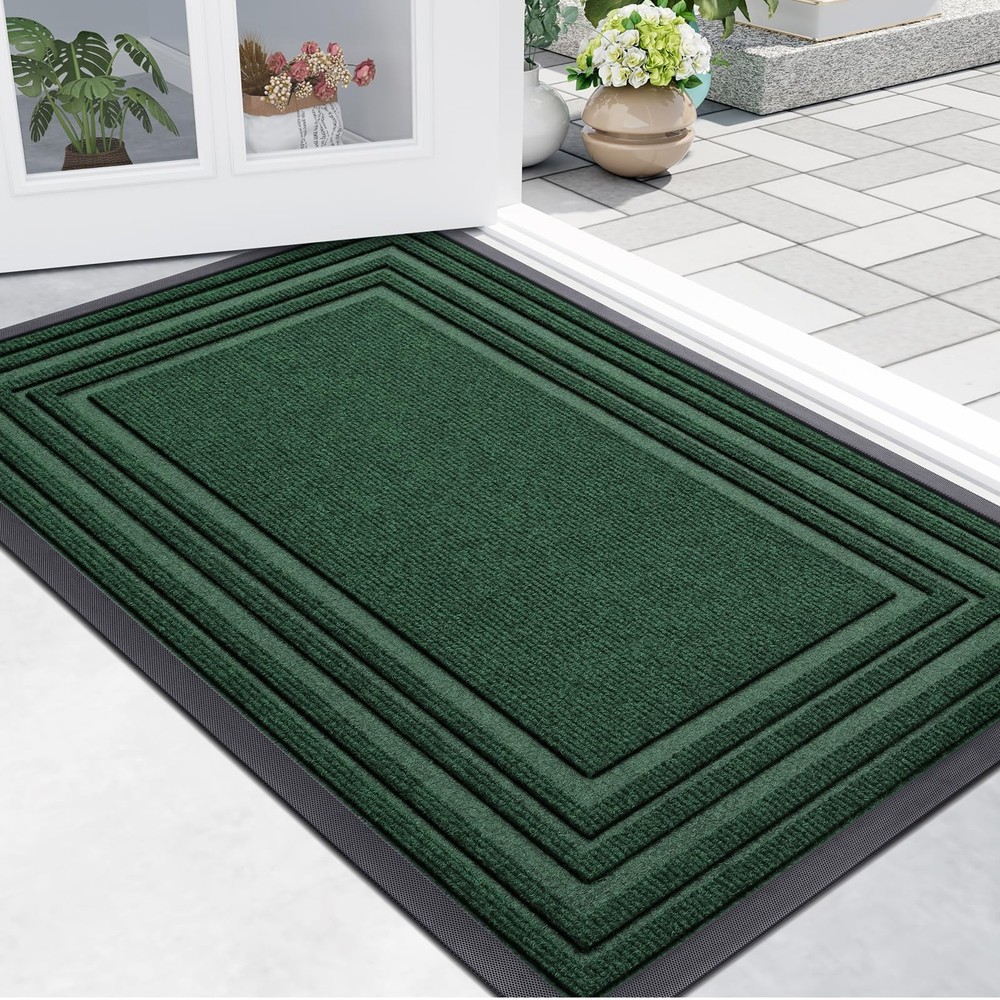 Front Door Mat Indoor Outdoor Entrance, Non-Slip Natural Rubber Doormats, Eas...