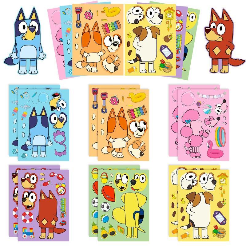 6/12/18pcs Bluey Cartoon Dog Puzzle Stickers – Cute Diy Education Toys for Kids