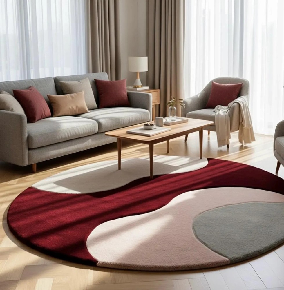 Modern Abstract Round Tufted Rug | Handmade Soft Carpet for Living Room & Bedroo