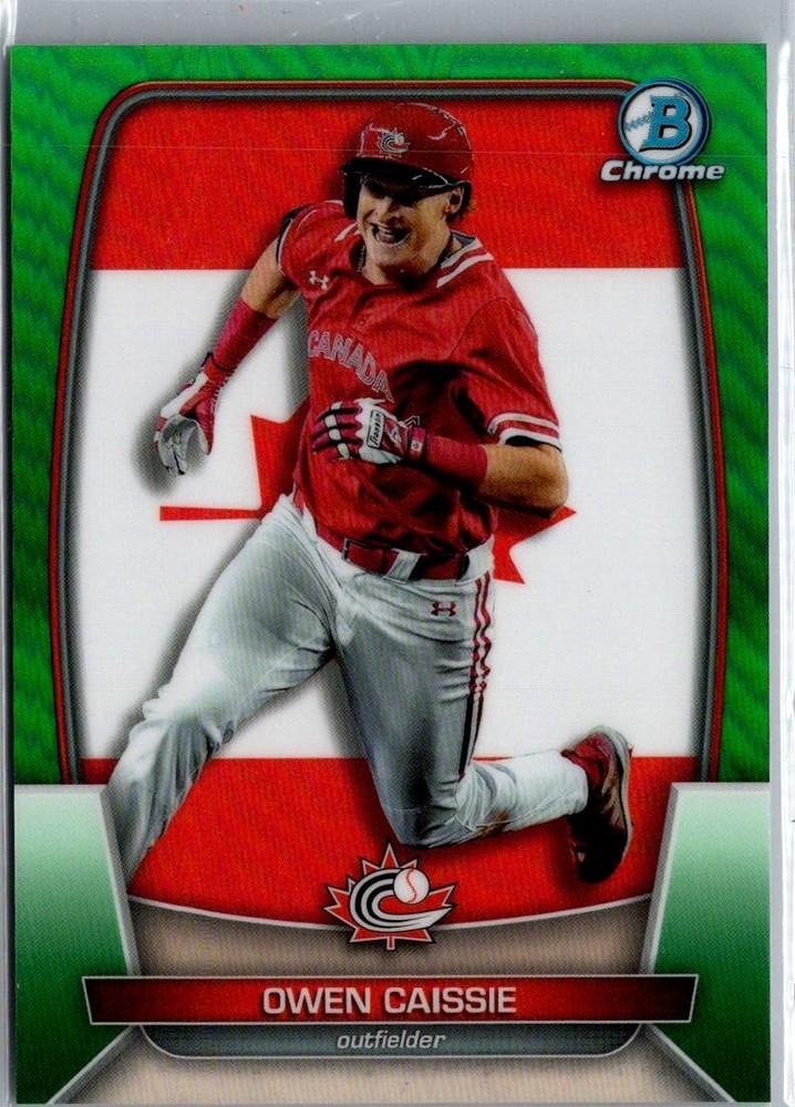 2023 Bowman Chrome OWEN CAISSIE WBC Flag Refractor Green /99  Chicago Cubs