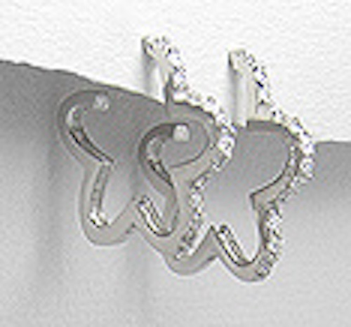 Solid Sterling Silver Pave CZ Star Flower Hoop Earrings 0.8