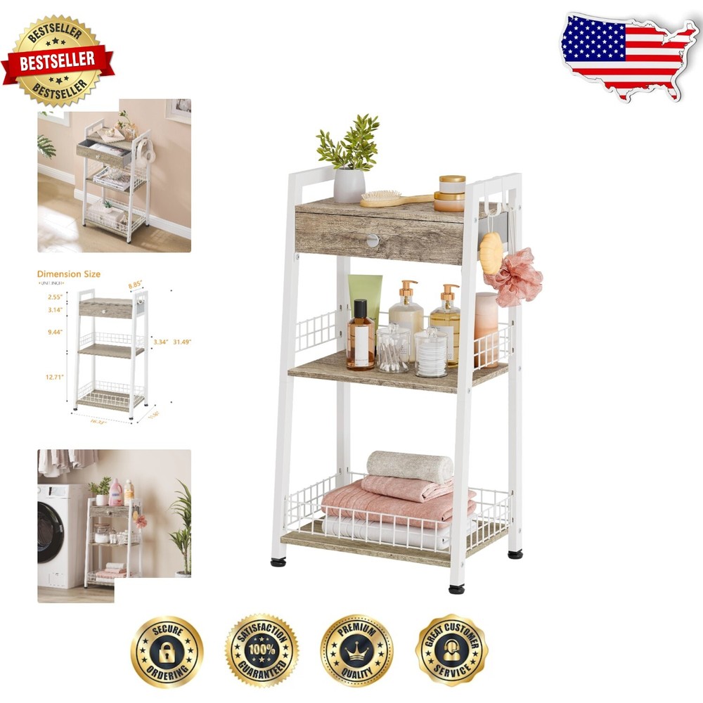 Modern Freestanding Ladder Shelf with Drawer - Ideal for Bathroom & Living Room