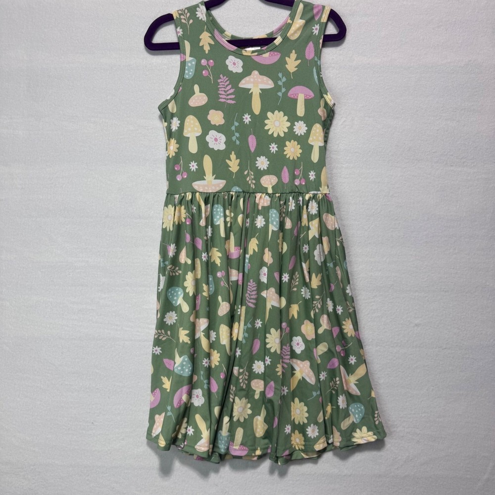 DotDotSmile Girls Size 8/10 Green Mushroom Tank Dress NWT