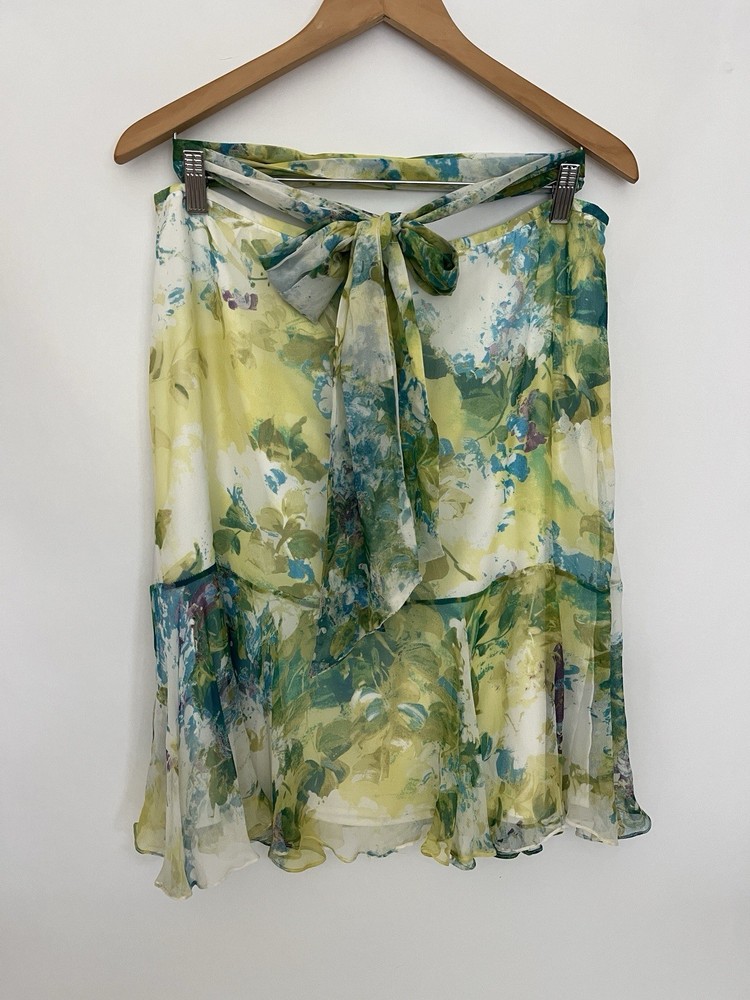 Floral Silk Lined Tiered Ruffle Skirt Size 12 Fairy Garden Monet Painting Artsy