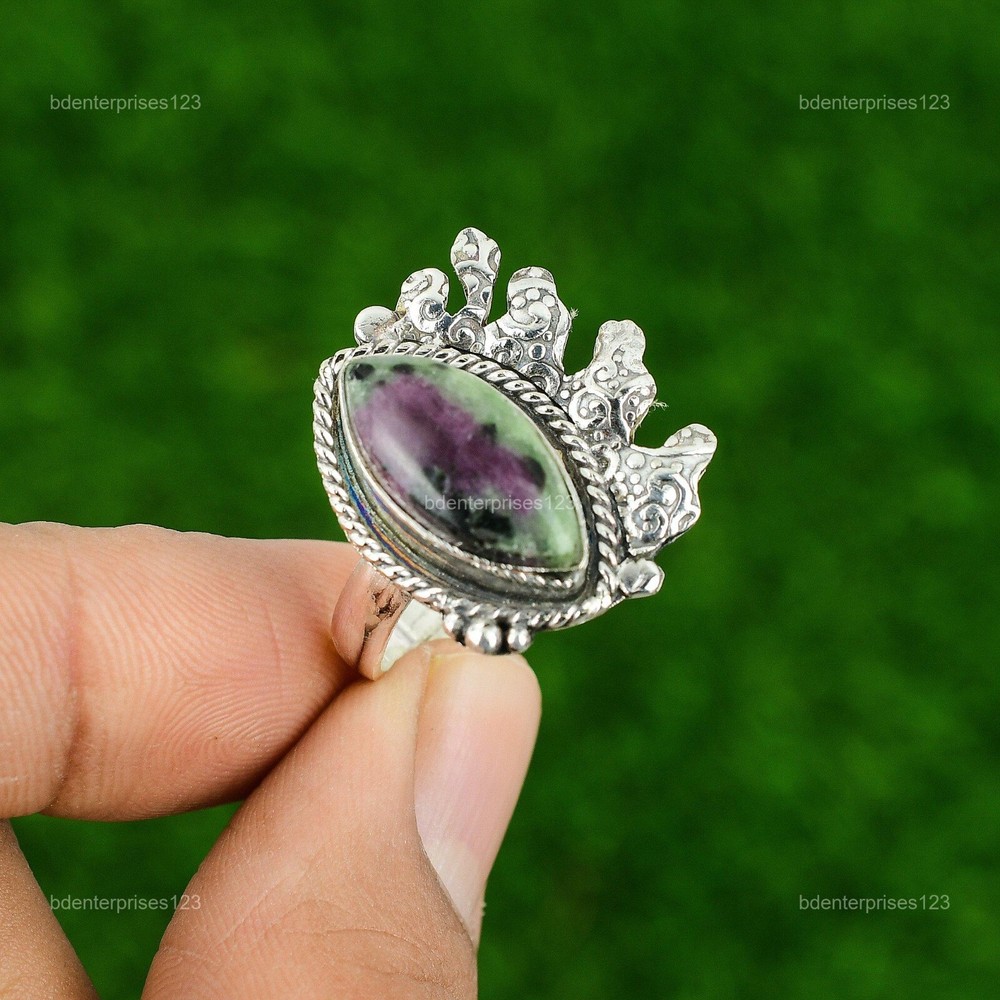 Mothers Day 925 Silver Ruby Zoisite Bezel Statement Ring Jewelry Gift-image