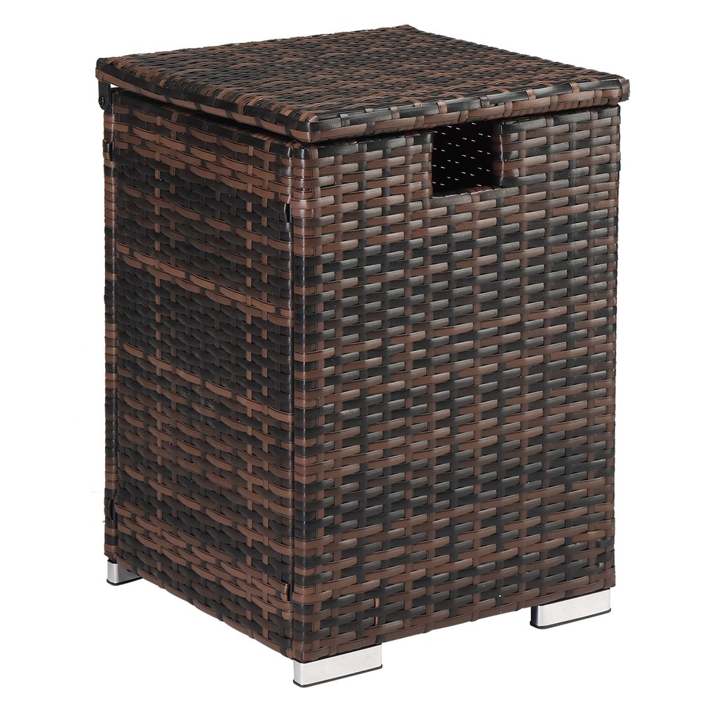 Iron Frame Gas Bottle Storage Rattan Side Table Brown Gradient 40x40x57cm