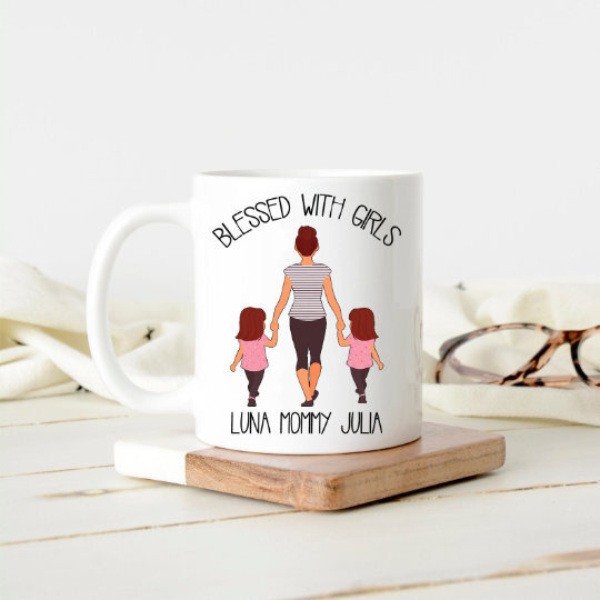Mom With Two Girls Custom Mug Personalized Mothers Day Gift Blessed With Two