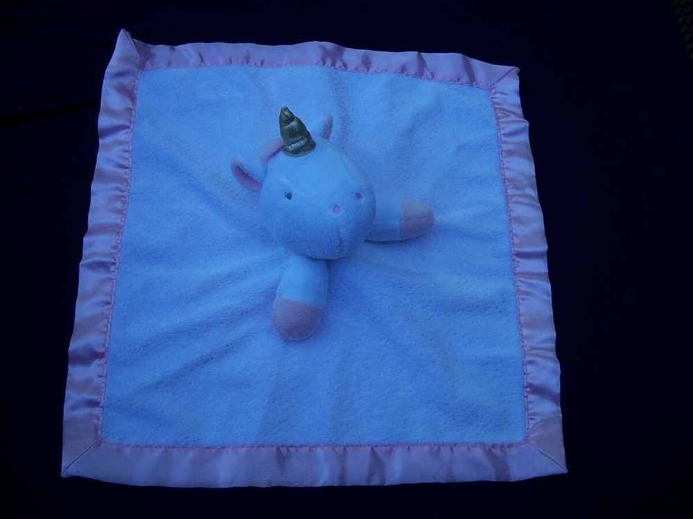 CLOUD ISLAND white & pink plush UNICORN lovey~security blanket~satin trim~
