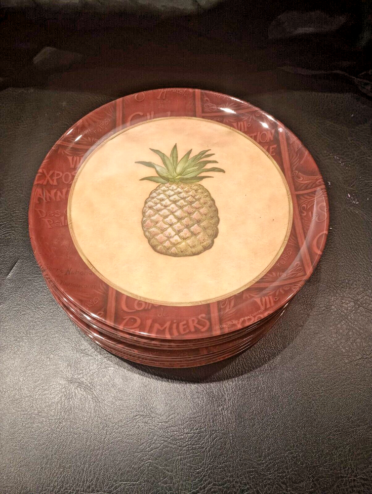 12 TROPICAL MELAMINE PINEAPPLE DESIGN SALAD / APPETIZER PLATES by Precidio