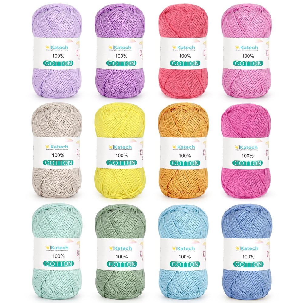 100 Percent Cotton Yarn for Crocheting & Knitting–12-Color of 137 Yards/1.76 ...
