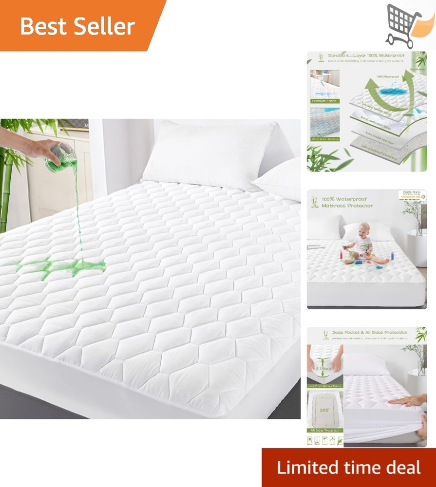 Waterproof Cooling Bamboo Rayon Full Mattress Protector Fitted Cover-image