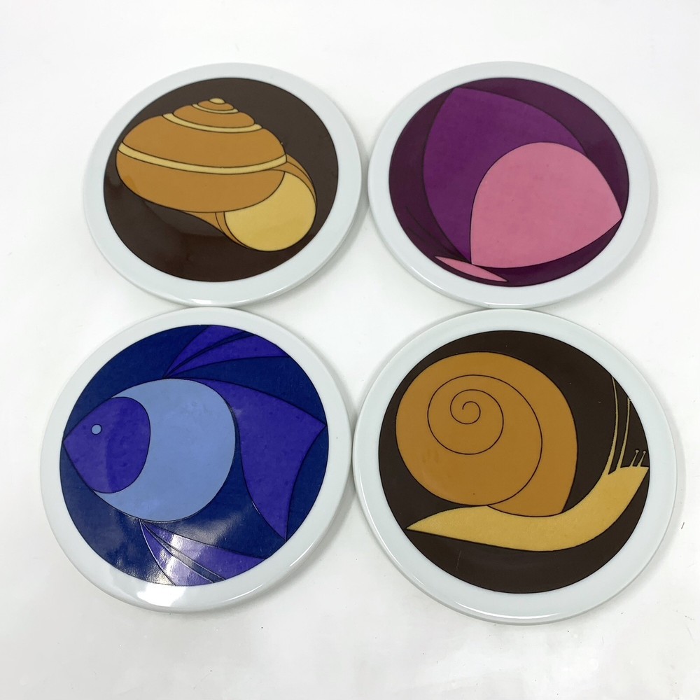 MCM Color Block Wall Plaques Set of 4 Snail Fish Ib Antoni Bing Grondahl Denmark