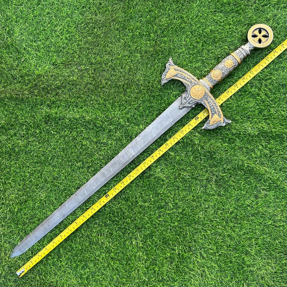 Handcrafted Sharp Battle-Ready 36-Inch Authentic Damascus Steel Medieval Sword