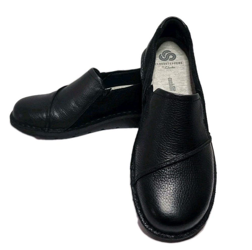 Clarks Womens Black Leather Slip On Loafers Comfort Casual Round Toe 6M NWOB