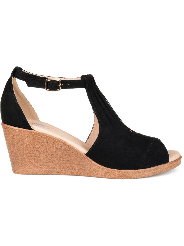 JOURNEE COLLECTION Womens Black Keyhole Kedzie Open Toe Wedge Sandals Shoes 8.5