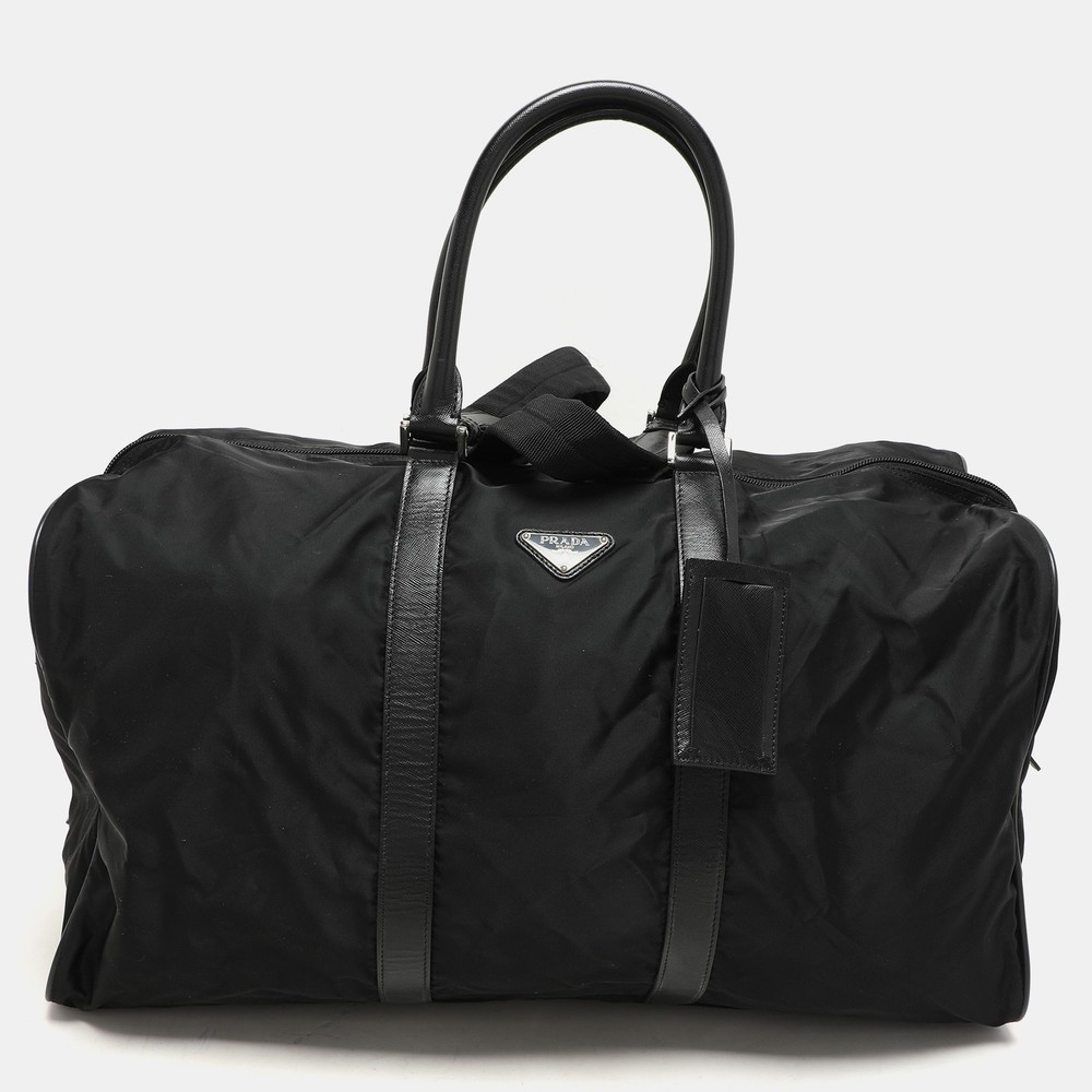 Prada Black Nylon Leather Duffle Bag for Men Women Travel Carryall  