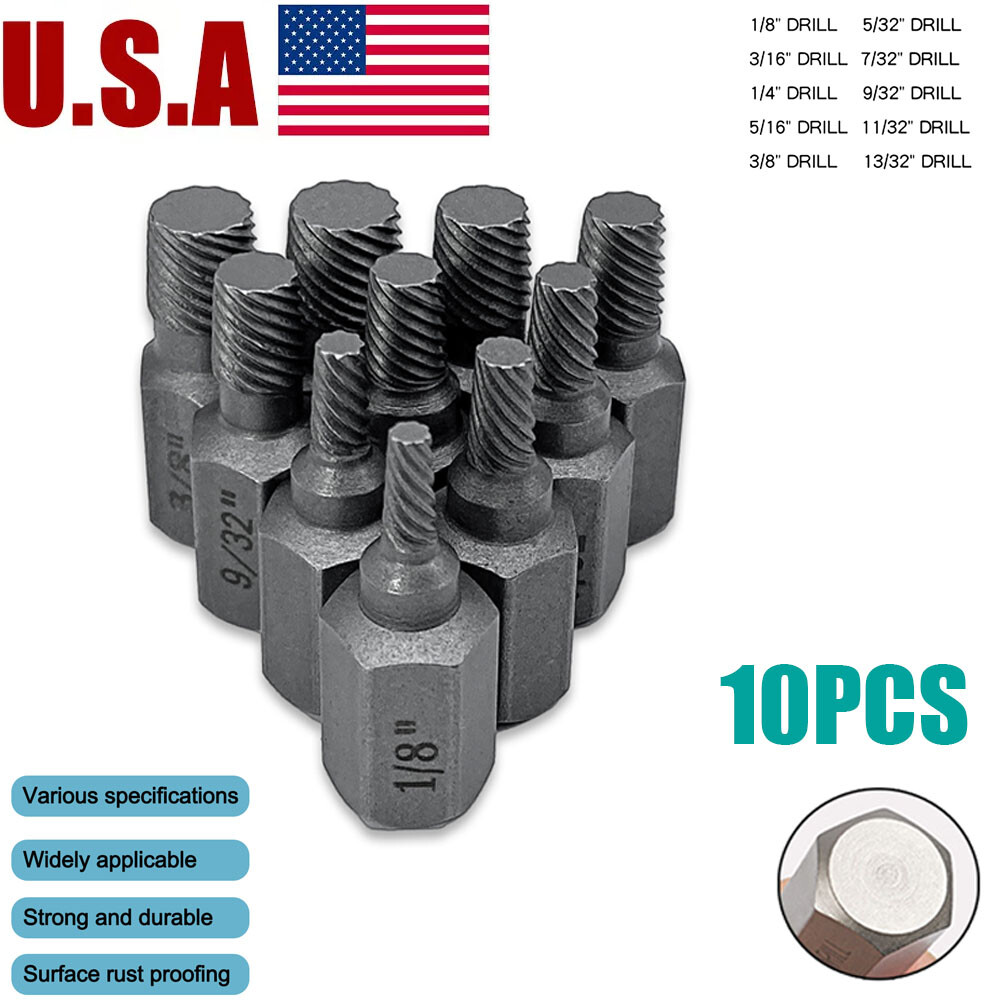10X Broken Screw Extractor Set for Damaged Bolts & Studs 1/8-13/32in